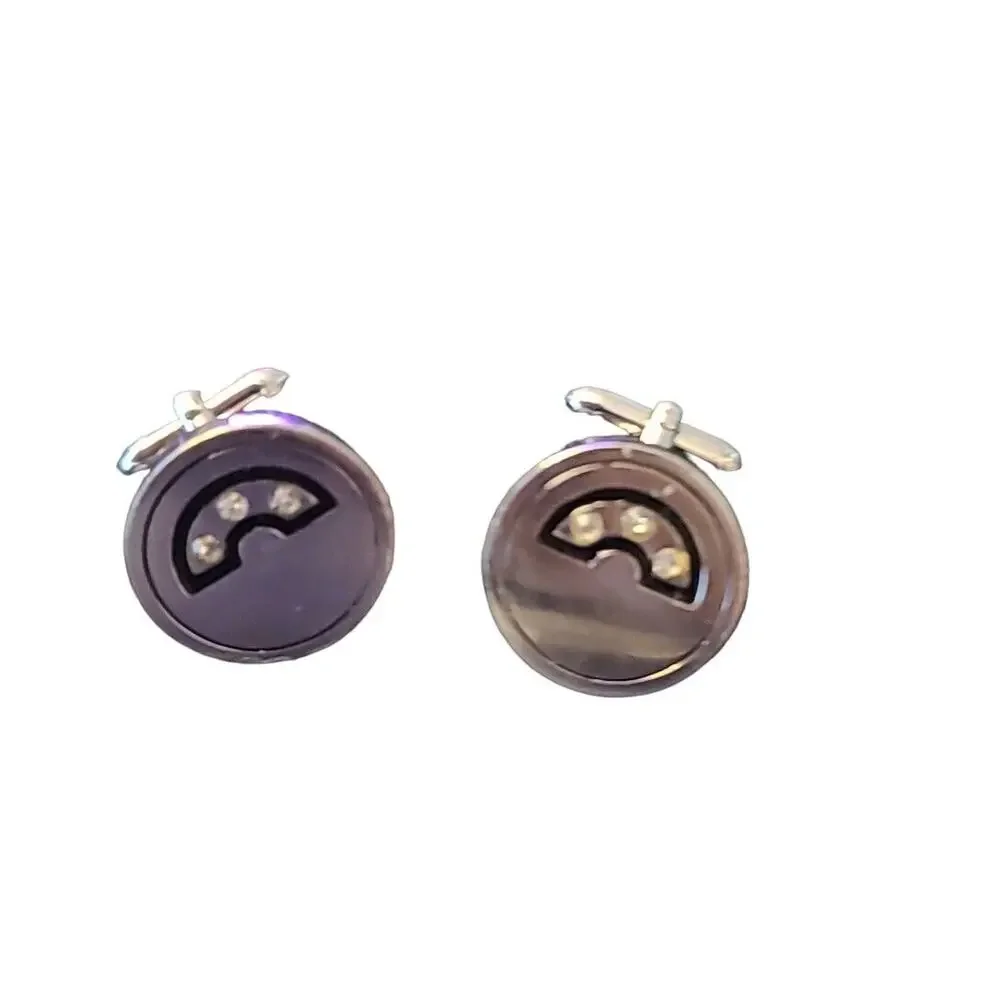 Vintage Silver Tone Disc‎ & Rhinestone Swank Men's Cufflinks